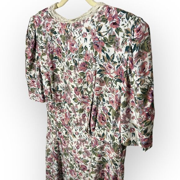 Jonathan Martin Vintage 80s Pastel Floral Lace Collar Cottagecore A-Line Dress - Picture 13 of 16